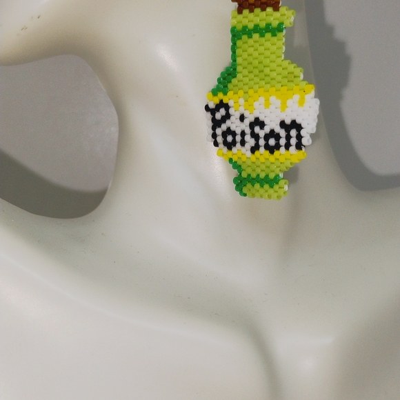 Handmade Beaded Poison Bottle Dangle Earrings - Picture 4 of 4